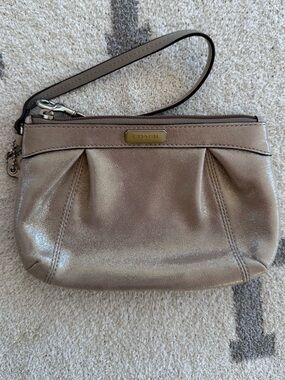 Coach Metallic Taupe Leather Wristlet y2k Coach